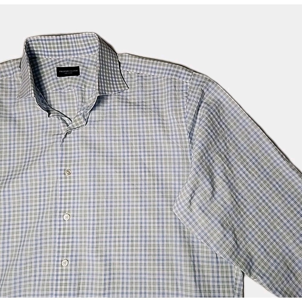 Proper Cloth Men's XL The Non-Iron Shirt Blue Gigham 100% Pima Cotton Designer